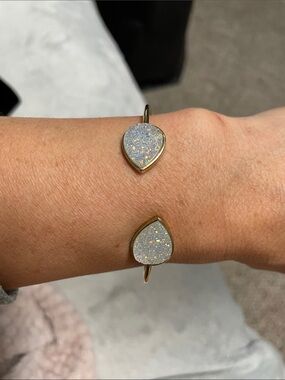 Gold-Tone Open Cuff Bracelet with White Druzy Teardrops